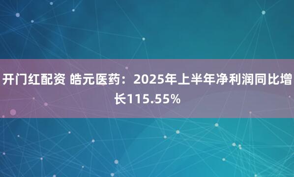 开门红配资 皓元医药：2025年上半年净利润同比增长115.55%