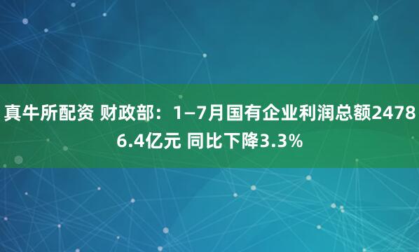 真牛所配资 财政部：1—7月国有企业利润总额24786.4亿元 同比下降3.3%